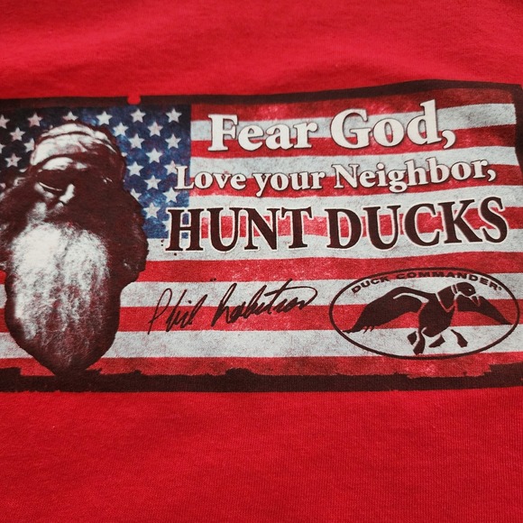 Duck Commander Phil Robertson Fear God Love Thy Neighbor Hunt Ducks T Shirt L - Picture 1 of 11